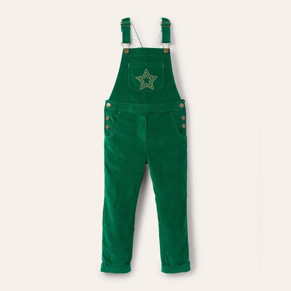 Mini Boden Velvet Overalls Star Embroidery 11/12 NWT